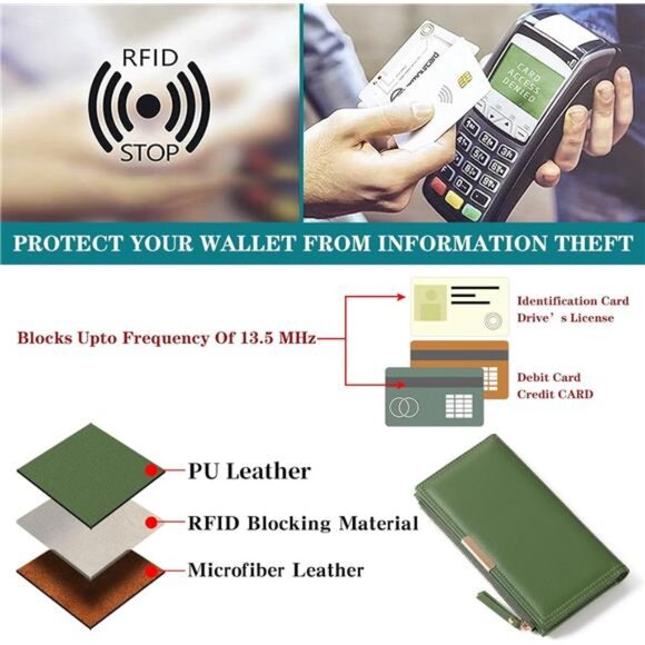 Women  Vegan Leather Large Capacity Green - Picture 6 of 7